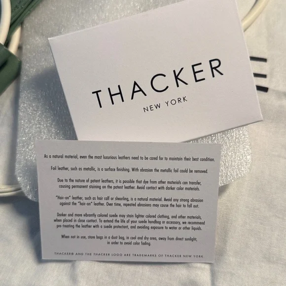 Thacker sea foam green leather Quilted Handbag purse 10” x 8” - Picture 8 of 14